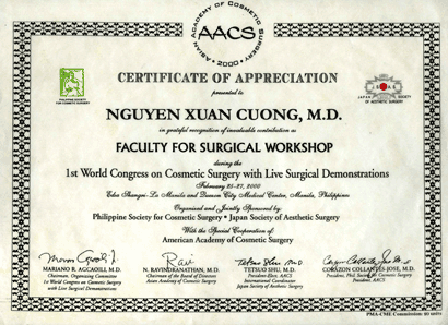 Thư cám ơn và khen ngợi BS Cương đã trình diễn phẫu thuật tại hội nghị Quốc tế - 02/2000.