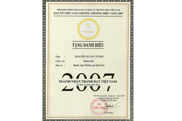 Bệnh viện đầu tiên nhận giải thưởng Thương Hiệu Vàng